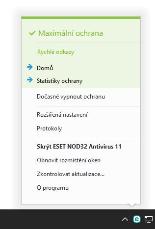 4.5.4 Ikona v oznamovací oblasti Nejdůležitější možnosti a funkce programu jsou dostupné přímo ze systémové oznamovací oblasti (v pravém dolním rohu obrazovky).