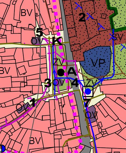 Návrh Územní studie ve veřejném prostranství vymezuje ideální pozice pro případné umístění lamp veřejného osvětlení. E.