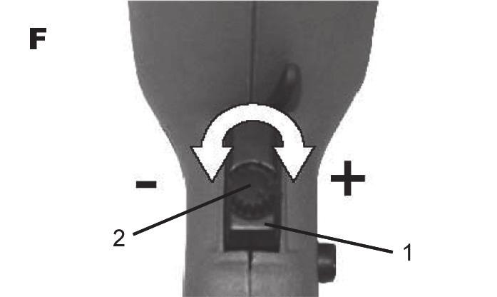 A fúrás sebessége függ a kapcsolóra (1) kifejtett erőtől is, nagyobb kifejtett erő magasabb sebességet idéz elő. Menetirány megváltoztatása (G)!