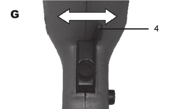 A csavarok meglazításához a menetirány-kapcsolót (4) állítsa jobboldali állásba. Hogyan kell a fúrógépet bekapcsolni és kikapcsolni (E) A fúrógépet kapcsoló (1) lenyomásával beindítja.