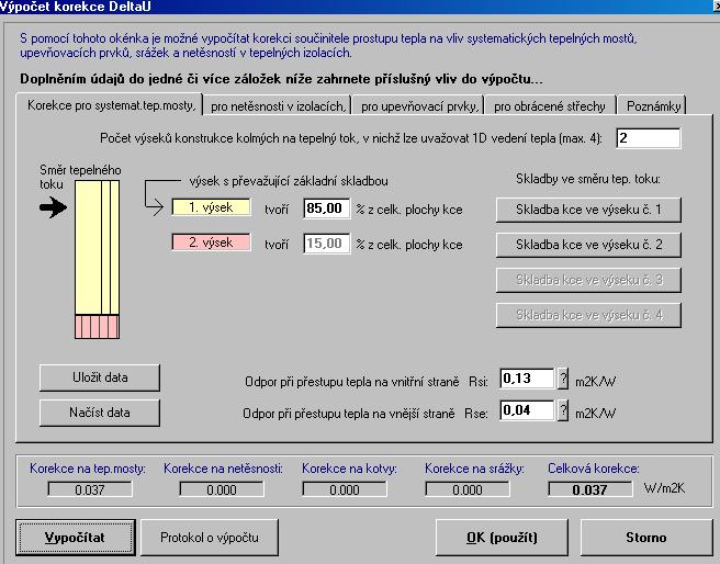 Ukázka výpočtu korekcí U Skladba stěny tl.
