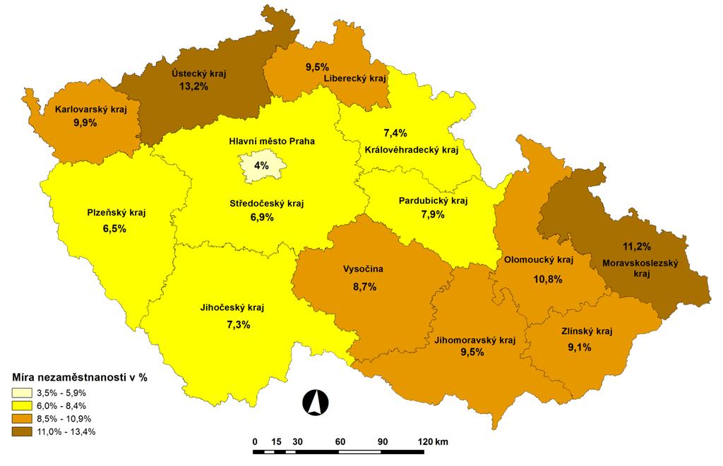 Vývoj počtu volných míst Ukazatel 4/2011 3/2012 4/2012 Volná pracovní místa 1 905 1 709 1 797 Volná pracovní místa pro OZP 124 95 105 Počet uchazečů na 1 volné pracovní místo 19,8 23,0 20,4 Nová