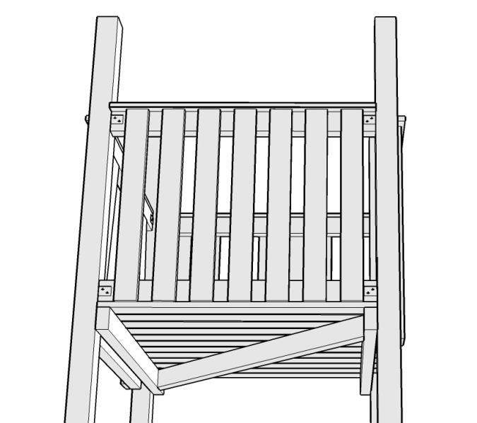 10) Pomocí šroubů se šestihrannou hlavou (2ks 8x115) přišroubujte profil 40x70mm k nohám věže s podestou obr.13 - Šroub s krytkami a podložkami sestavte podle obr.