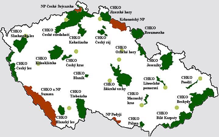 14. Člověk a příroda 1. Podle mapy napiš názvy čtyř národních parků rozkládajících se v České republice. a).