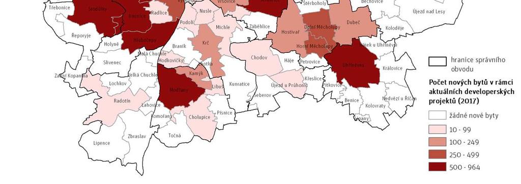 aktuálních developerských projektů bylo v září 2017 soustředěno na území