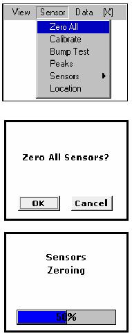 Vyberete-li tlačítko OK, je nulování senzorŧ zahájeno. Pokud je na přístroji nainstalován senzor CO2, je vynulován jako poslední. K vynulování senzoru CO 2 musí být pouţit nulový vzduch.