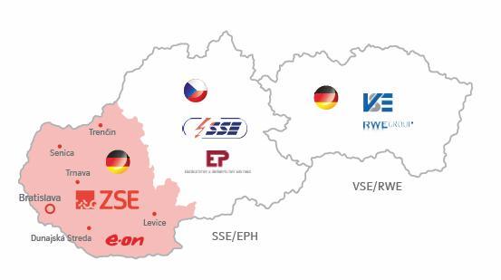 Distribúcia elektriny na Slovensku Na Slovensku sú 3 regionálne distribu né spolo nosti, ktoré majú vertikálne rozdelené územie.