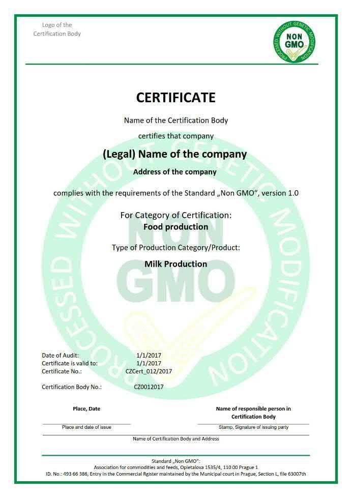 13.3.1 Certifikát Bez GMO pro krmiva a ostatní