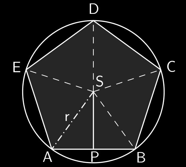 Vypočtěte obsah pravidelného pětiúhelníka, který je opsán kružnici o poloměru r = 3 cm.
