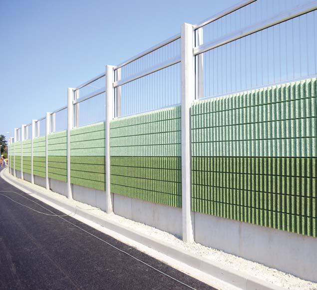 02 FASETON WELLE Jednoduše elegantní Kontinuální 110 mm tloušťka absorbéru vlnové struktury nabízí elegantní vzhled protihlukové stěny, jak v horizontální,