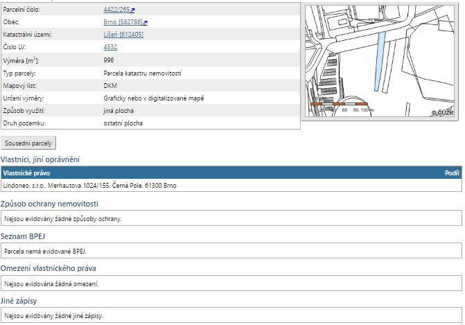 E. Přílohy I. Výpis z katastru nemovitostí a vyobrazení v katastrální mapě II.