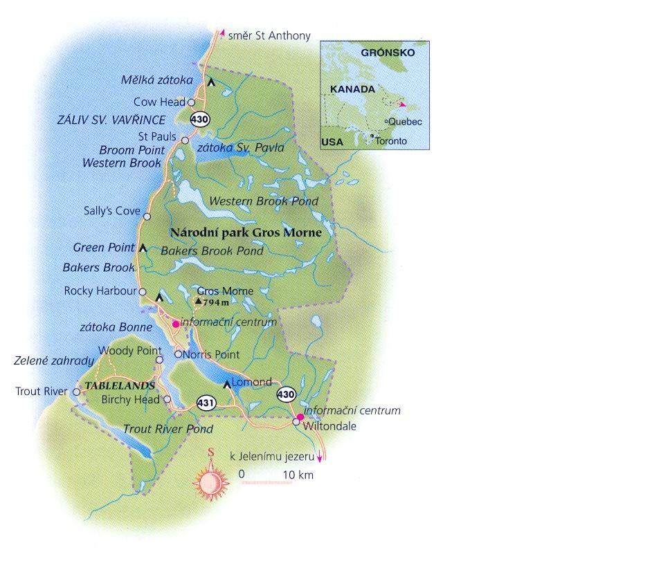 Národní park Gros Morne Obr. 6: Národní park Cros More (MAYBANK. B. Národní parky a divoká příroda Kanady) Národní park Gros Morne byl založen v roce 1973 a leží v provincii Atlantické Kanady (Obr.