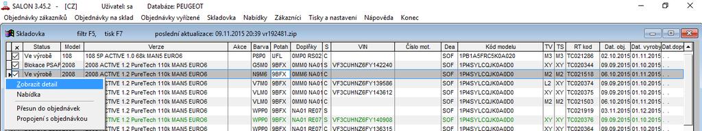 Objednávka ze skladovky Nová objednávka lze vytvořit z okna pro skladovky. Okno pro Skladovky se zapne po kliku na Skladovka v horním menu modulu.