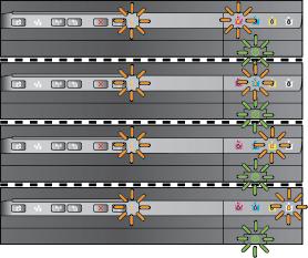 Další informace naleznete v tématu Podpora společnosti HP na stránce 49. Kontrolky Napájení a Výstraha blikají a kontrolky inkoustových kazet blikají jedna za druhou zleva doprava.