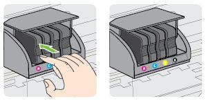 5. Když jako pomůcku použijete barevná písmena, zasuňte inkoustovou kazetu do prázdné zásuvky, dokud nebude v zásuvce
