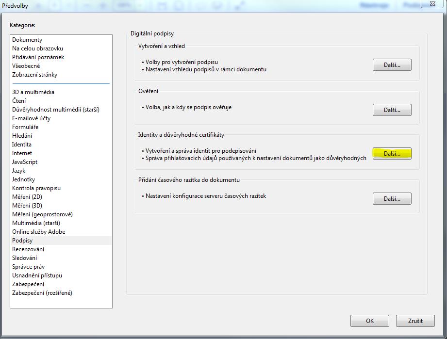 POUŽITÍ CERTIFIKÁTU PRO PODPIS esop POMOCÍ ADOBE READER Upozornění: Nelze použít