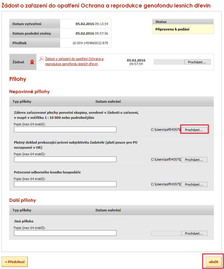 Kromě podepsané žádosti je také možné na portál farmáře a k podepsané žádosti přiložit přílohy.