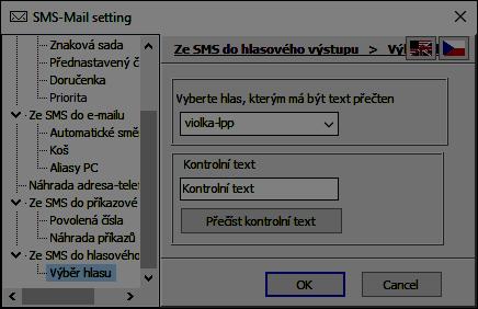 Při konfiguraci tohoto rozhraní je třeba vybrat hlas, kterým má být text přečten. OS Windows nemusí české hlasy obsahovat.
