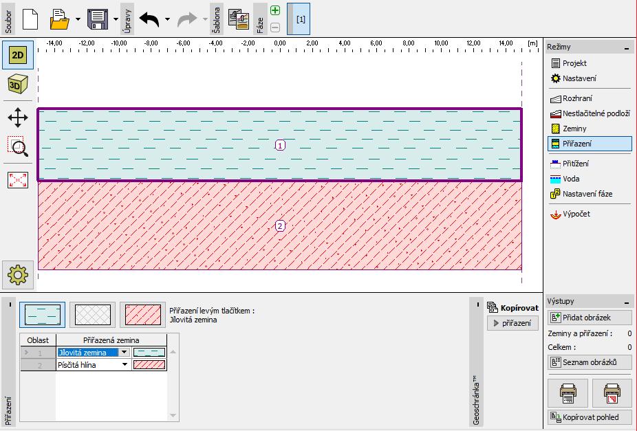 V dalším kroku se přesuneme do rámu Zeminy, kde zadáme parametry zemin podle tabulky uvedené níže.