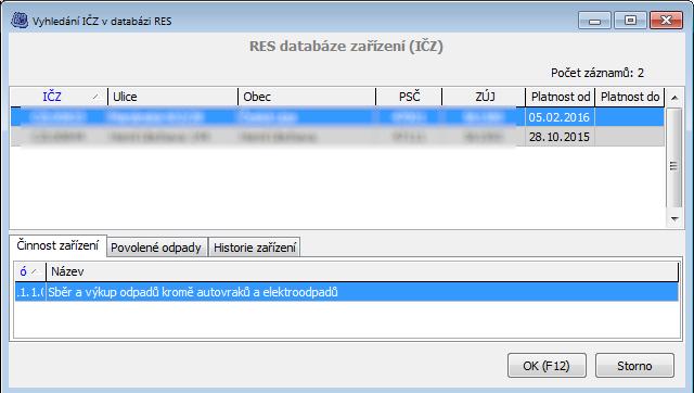 seznam katalogových čísel odpadů, které může zařízení přijímat včetně data povolení u každého z nich.