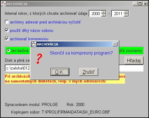 Základný postup a parametre nastavenia pri archivácii: V základnej ponuke systému zvoľte modul PROLAR, v časti ARCHÍV zvoľte ponuku VŠETKY MODULY.