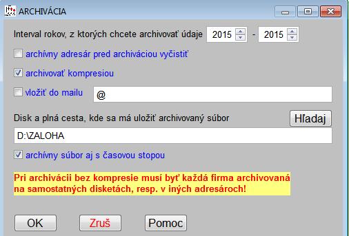 Parameter archivácie - Súbor s časovou stopou Ak si zapnete parameter Archívny súbor aj s časovou stopu, program vytvorí aj archívny súbor, ktorý v názve obsahuje aj dátum čas archivácie.