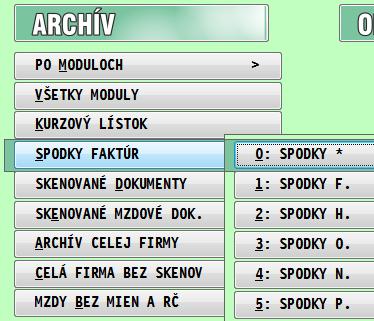 Archivácia po moduloch Vo voľbe Archivácia po moduloch sa nachádzajú ďalšie voľby na archiváciu (zálohovanie) dát na zálohovacie zariadenia. Voľby pod názvom výkonných programov (PROLUC, PROLFA,.