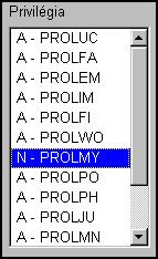 «PRIVILÉGIÁ» - v tejto časti môžeme zakazovať prístup do jednotlivých modulov. (Údaj A/N meníme Enterom alebo dvojklikom - double click.) Napr.: N-PROLMY.