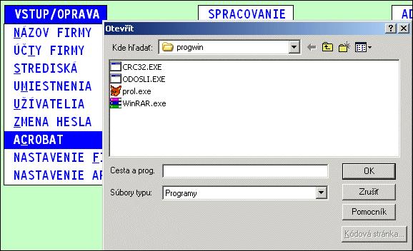 Cez tlačítko OK sa dostaneme do individálneho vyhľadania programu Acrobat Reader.