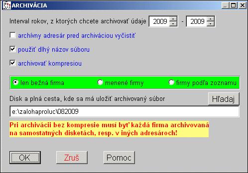 Postup nastavenia a archivácia: V základnej ponuke systému zvoľte modul WIN PROLAR, v časti ARCHÍV zvoľte ponuku VŠETKY MODULY. (obr.