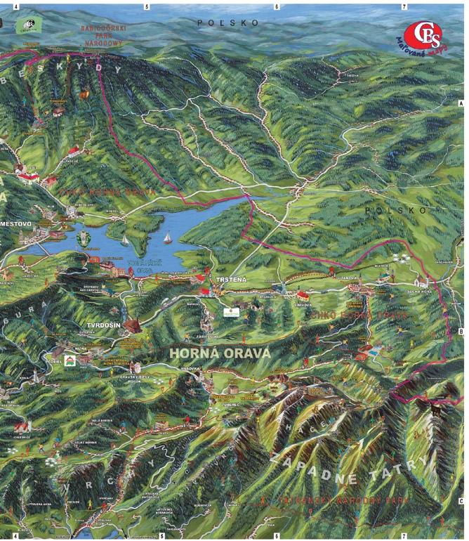 MAPA ORAVY Maľovaná mapa Ručne
