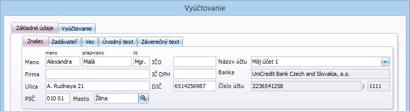 VYÚČTOVANIE Kliknutím na tlačidlo Vyúčtovanie v hlavnom formulári sa otvorí formulár Vyúčtovanie na tvorbu daňového dokladu.