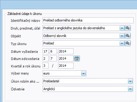 3 ZNALECKÝ DENNÍK 31 3.2.2 OSTATNÍ ZNALCI, PREKLADATELIA A TLMOČNÍCI Nový úkon vytvoríte z hlavného formulára Znalecký denník kliknutím na tlačidlo Pridaj.
