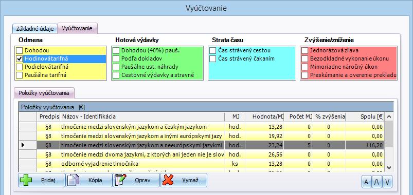 44 MEMO ZNALECKÝ DENNÍK A VYÚČTOVANIE POZOR! Pre tlmočníka nie je povolený iný typ odmeny ako hodinová odmena a odmena dohodou. 4.4.3 TARIFNÁ ODMENA - PREKLADATELIA Tarifná odmena za preklad je za