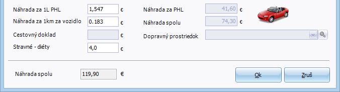5 EVIDENCIE 57 Zaškrtnutím boxu Počítať náhradu za cestovný doklad program sprístupní na zadanie položky cestovný doklad a dopravný prostriedok.