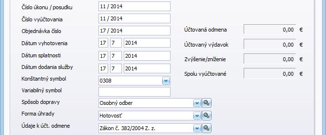 94 MEMO ZNALECKÝ DENNÍK A VYÚČTOVANIE V pravej časti sú súhrnné informácie o vyúčtovaní. Vzhľadom k tomu, že sme ešte nezadali vyúčtovanie sú všetky hodnoty rovné nule.