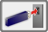 ) Plocha se štítkem Výřez Vložení / vyjmutí USB Flash disku V závislosti na modelu je možné, že bude nutné před připojením nebo odpojením USB flash disku sejmout kryt kabelů / kryt konektorů.