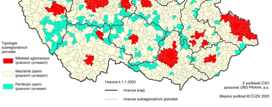 Dokument dále zmiňuje, že městské aglomerace a periferijní území byly vymezeny v minulosti a v současné době probíhá jejich aktualizace.
