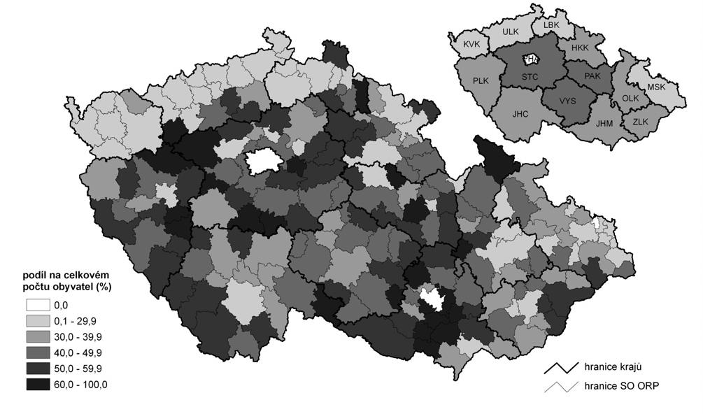 4. Mezikrajské srovnání městského a venkovského prostoru Pro účely porovnání venkova a jeho vyčíslitelných charakteristik na úrovni celé České republiky bylo nutné zvolit dostatečně jednoduché