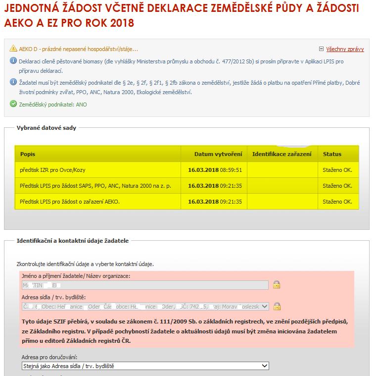 Po stisknutí tlačítka PŘÍPRAVA ŽÁDOSTI dojde k přechodu na novou obrazovku. Na této obrazovce má žadatel možnost provést následující sérii kroků: 1.