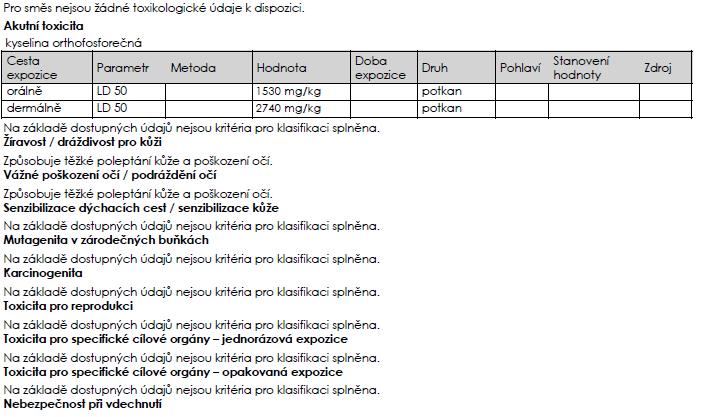 pokračování ze strany 6 10.6 Nebezpečné produkty rozkladu ODDÍL 11. TOXIKOLOGICKÉ INFORMACE 11.