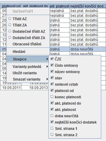 12 Smluvní vztah - druh smluvního vztahu - závazek, pohledávka nebo jiný Platnost od - datum počátku platnosti smlouvy Akt. platnost do - aktuální datum konce platnosti smlouvy - tzn.