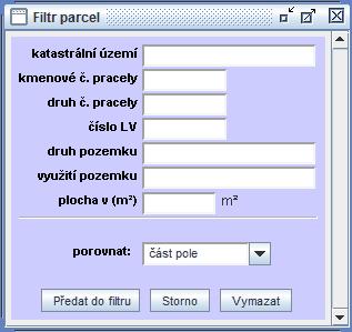 Poslední možnost ve filtru (Hledat podle parcely) se týká pouze smluv o pronájmu pozemků.