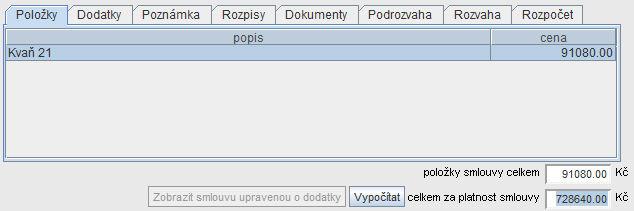 20 Pro potvrzení se použije tlačítko Ok-Uzavřít. Plocha v m2 a Cena za m2 jsou po uložení přepočítány na celkovou cenu položky pozemek.