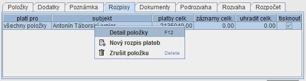 Rozpisy plateb 27 V detailu rozpisu je možné některé údaje změnit, opravit a je možné