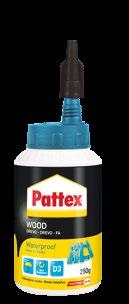 Pattex Standard Pattex Express Popis výrobku: Univerzální disperzní lepidlo s vysokou pevností. Spoj je po vytvrzení pružný a transparentní a odolný vodě dle DIN EN 204/D2.