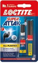 Balení: 3 g 65 Loctite Super Attak Power Easy Gel Loctite Super Attak All Plastics Univerzální sekundové lepidlo ve formě gelu.