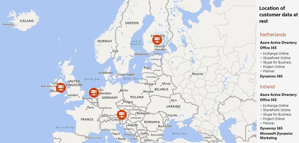 Datacentra hostující Office 365 služby pro Evropu, blízký