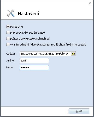 Druhým krokem je nastavení propojení Právní kalkulačky s právním inormačním systémem CODEXIS a CODEXIS ADVOKACIE. V záložce Nástroje -> Nastavení (6) zvolte cestu k právnímu informačnímu systému.