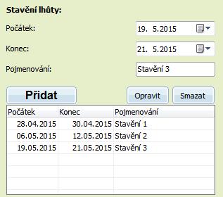 Hmotně právní lhůtník Stavění lhůty Lze také zadat datum počátku stavění lhůty a datum jeho konce, po kterém lhůta pokračuje ve svém běhu (na rozdíl od přerušení, kdy poté běží lhůta nová).